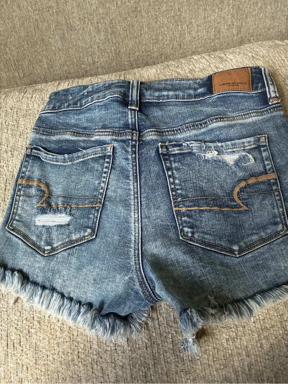 American Eagle Outfitters Frayed Distressed Denim Shorts - Blue